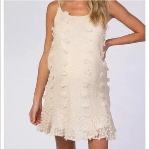 &MERCI Women Dress Size S Ivory Swiss Dot Pom Pom Maternity Sleeveless hg-30